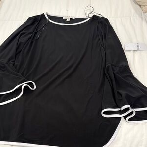 Chaus of New York Black Top with White Accents and accentuated bell sleeves